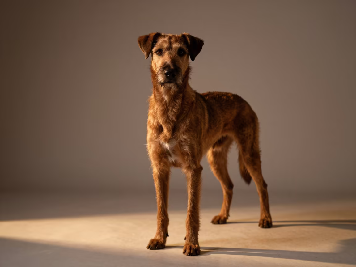 Sloughi Portrait in Iğdır Studio with Sunset Light in in a quiet portrait studio with a plain backdrop and eye-level framing in Iğdır