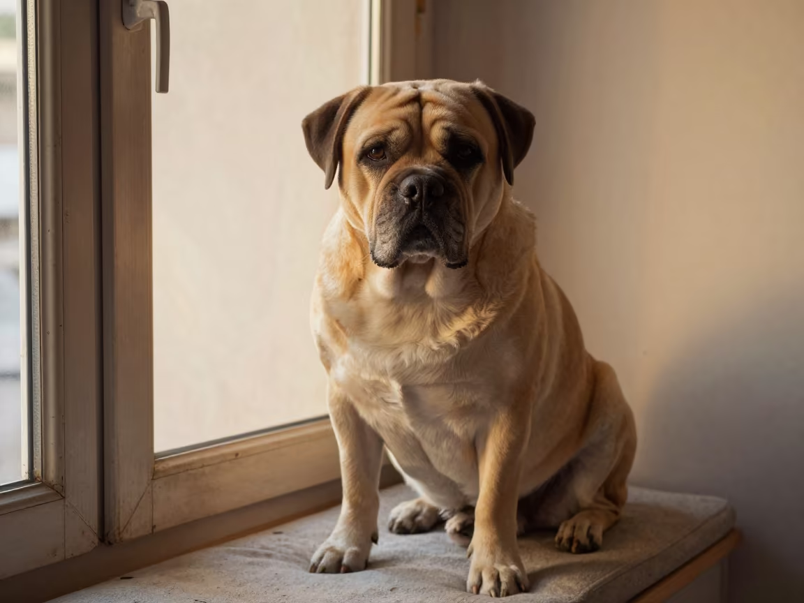Slovak Cuvac Portrait in N'Djamena Window Light in on a cushioned window seat with soft side light and an uncluttered background near N'Djamena