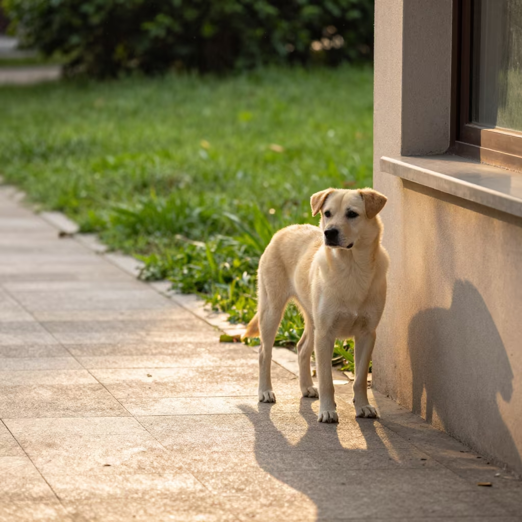 Slovensky Cuvac in Hefei Park Drizzle in in a small yard with clipped grass, calm light, and the animal centered in frame in Hefei