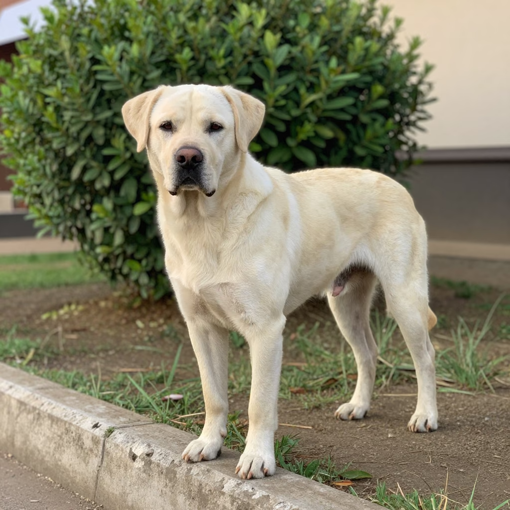 Slovensky Cuvac Portrait in Chipata Garden Morning in near a garden edge with soft morning light and an uncluttered background near Chipata (Fort Jameson)