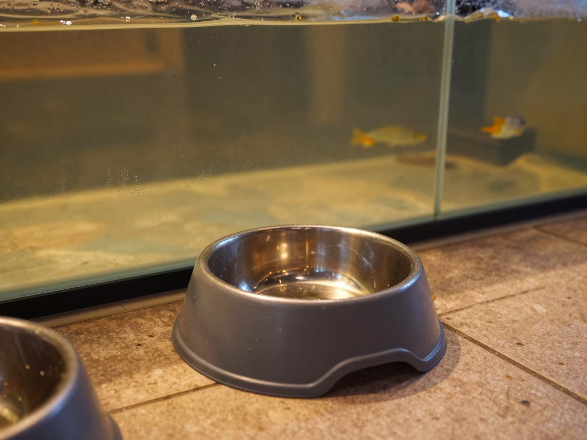 Slow feeder bowl on floor in Niğde in inside a fish bagging counter zone in Niğde