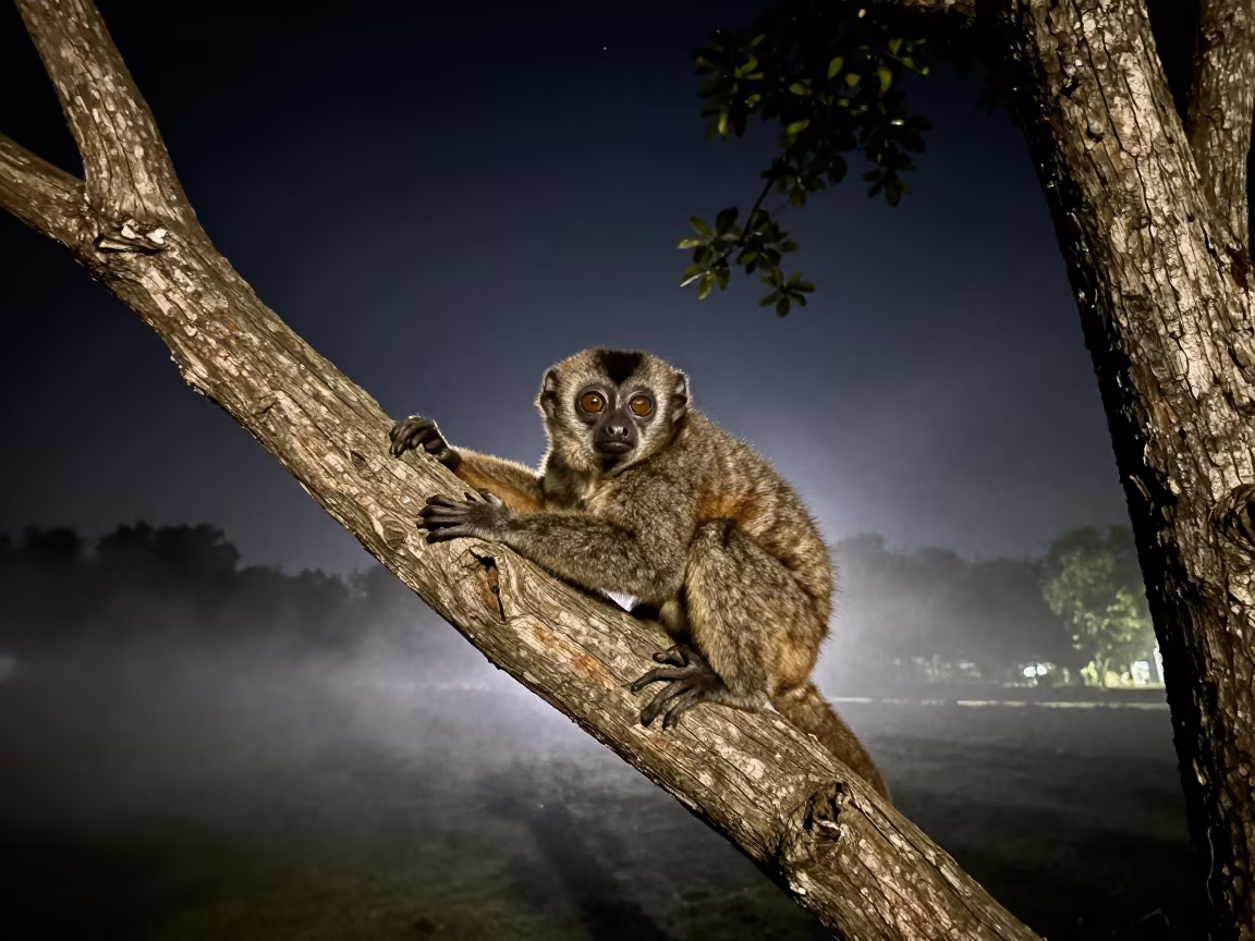 Slow Loris on Branch in Guwahati Night in near Guwahati