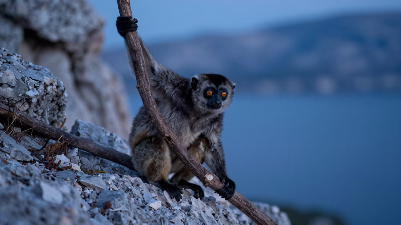 Slow Loris on Dalmatian Ridge at Twilight in on a wind-scoured ridge in the Dalmatian Coast