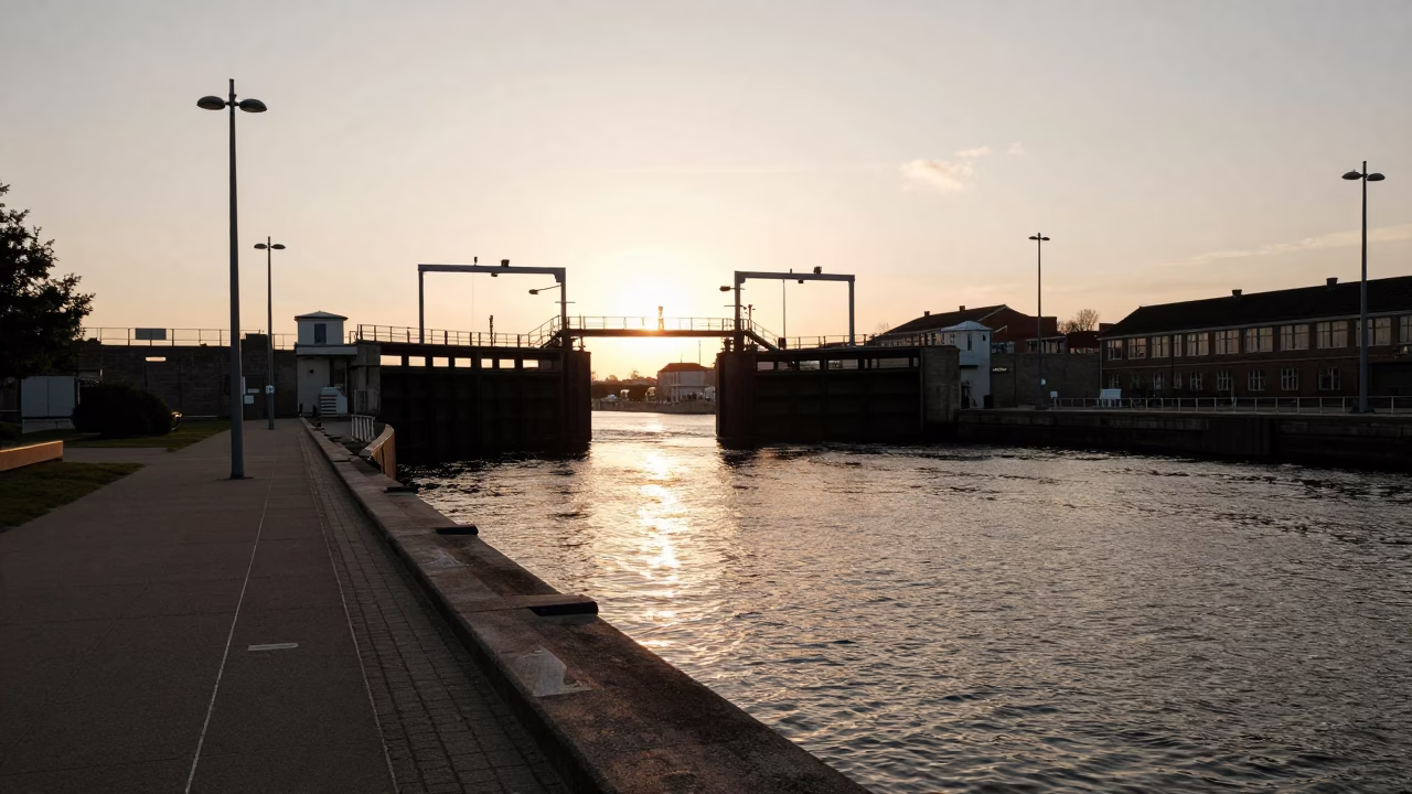 Sluice Gate Walkway in Copenhagen at Golden Hour in in Copenhagen, Denmark