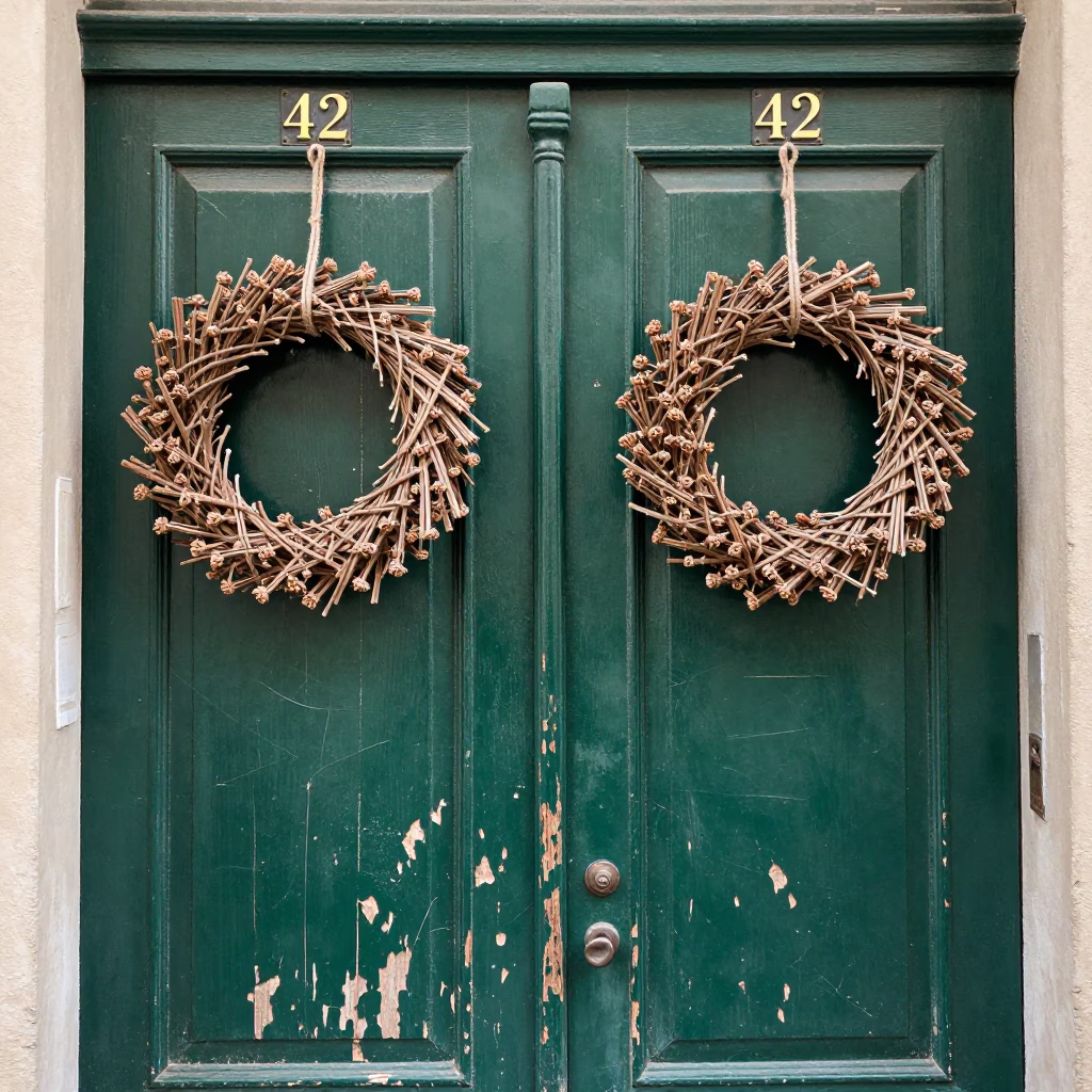Small Green Door Wreaths in Bologna in in Bologna, Italy