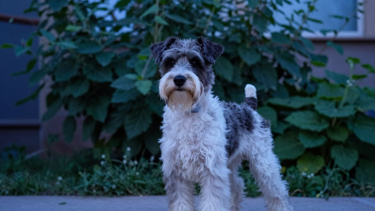 Small Munsterlander Portrait in Nukus Garden in near a garden edge with soft morning light and an uncluttered background in Nukus