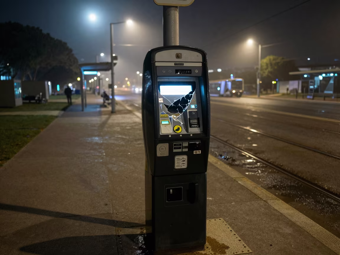 Smashed Pay Machine at Cape Town Tram Stop in at a tram stop in Cape Town