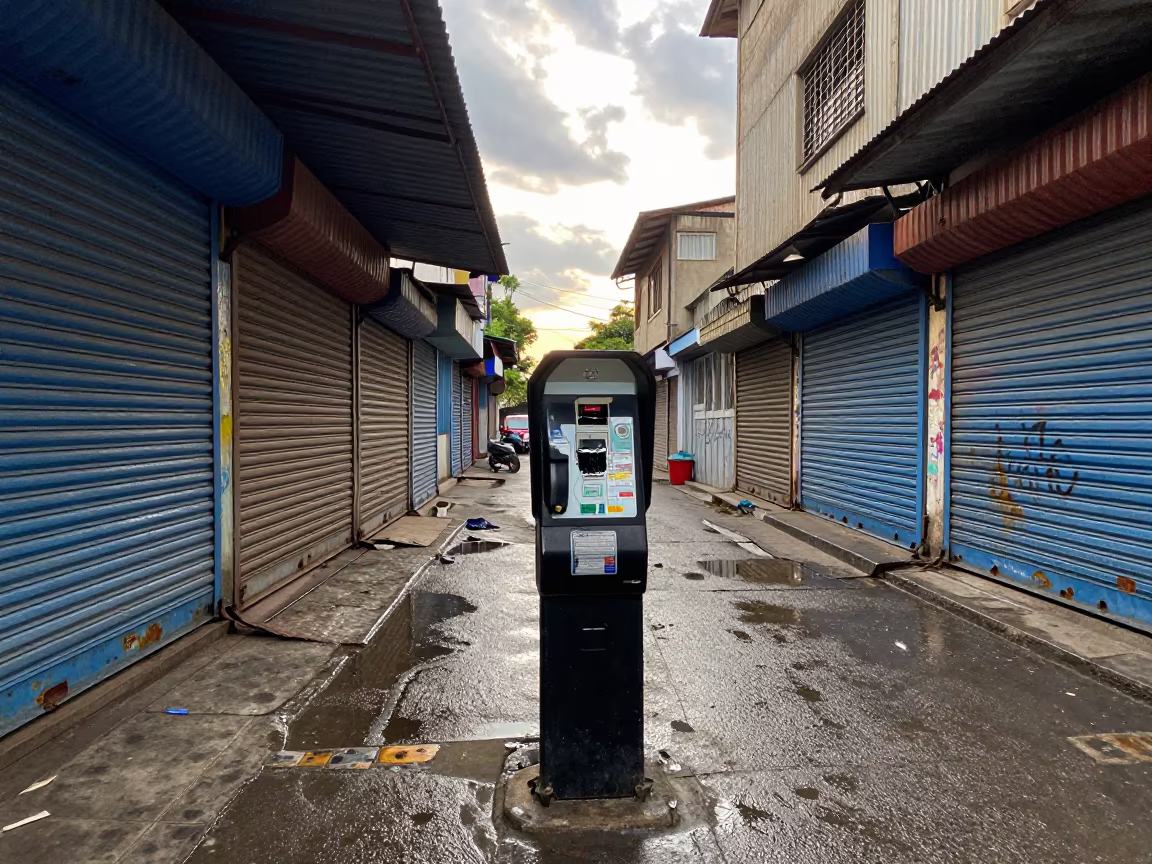 Smashed Pay Machine in Chittagong Arcade in along a shuttered arcade in Chittagong