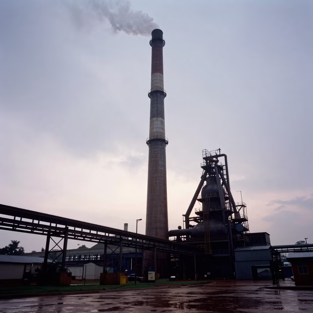 Smelter Chimney Plume at Dawn Over Lusaka in beside a blast furnace near Lusaka
