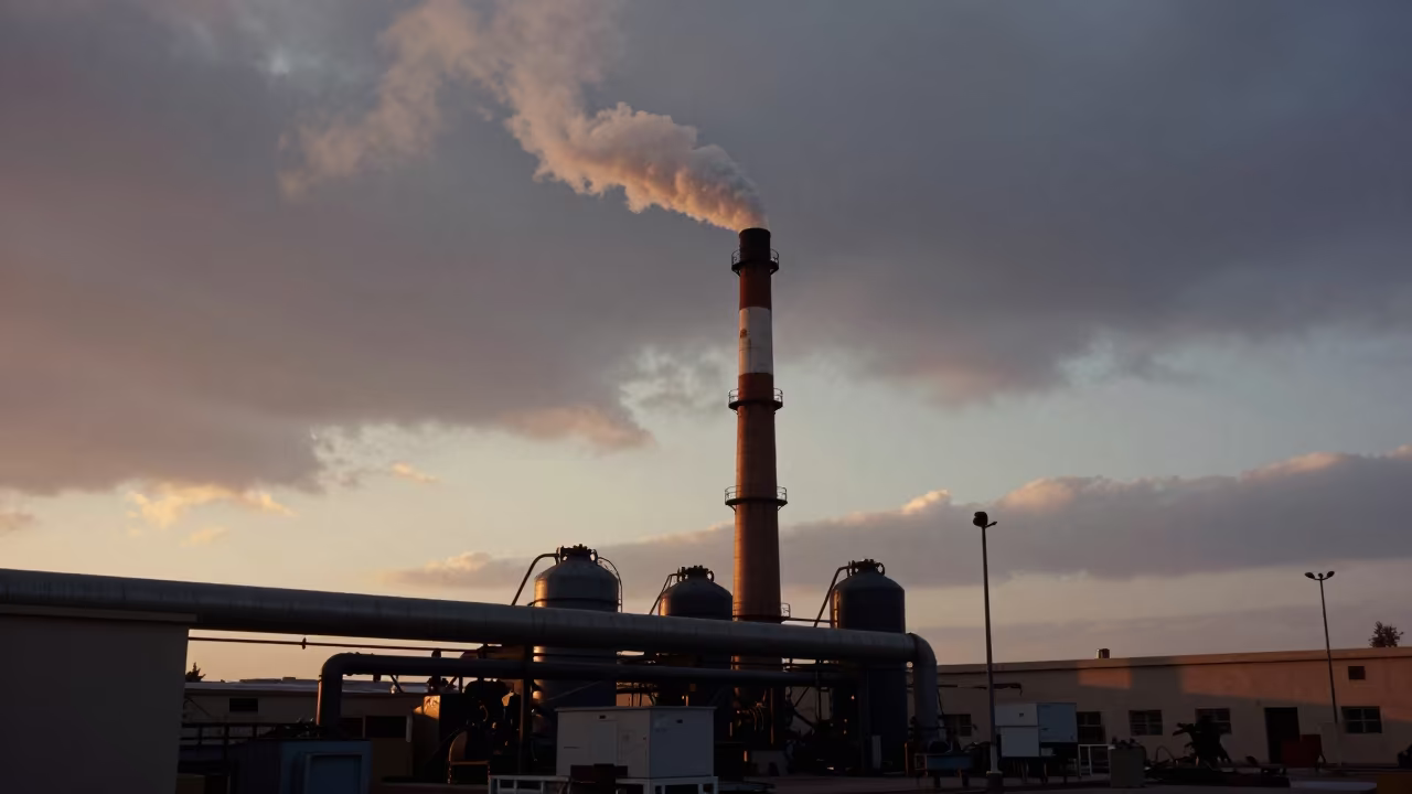 Smelter Chimney Plume at Dawn in Sharjah in in a machine shop near Sharjah