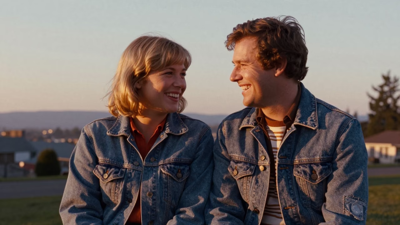 Smiling Couple at Sunset Light in Portland in in Portland, Oregon, United States