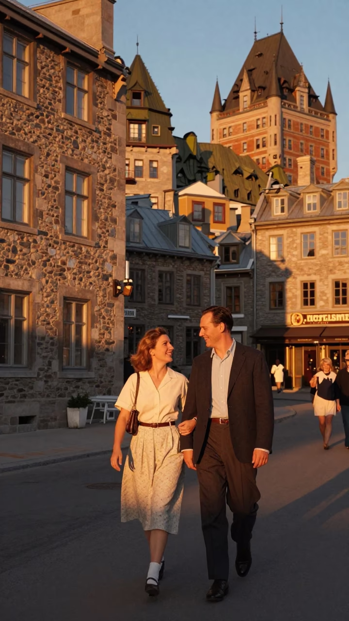Smiling Couple at Sunset Light in Quebec City in in Quebec City, Quebec, Canada