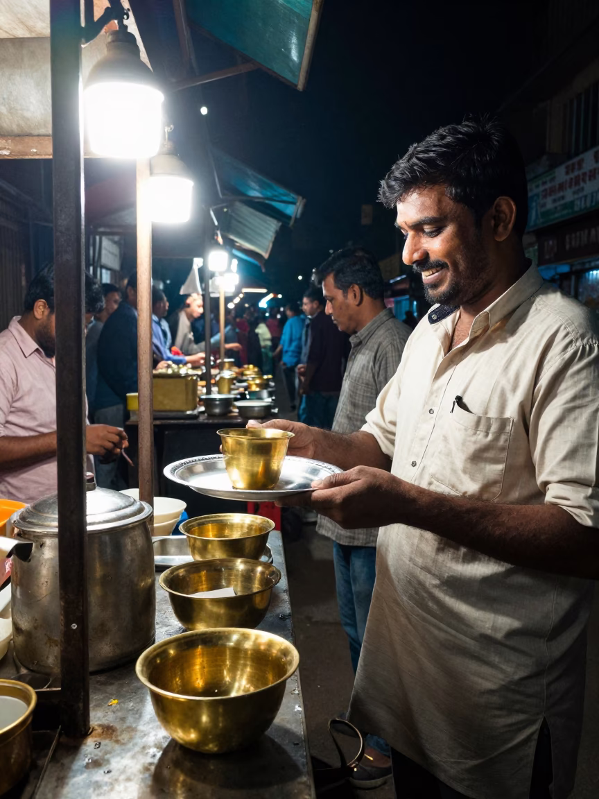 Smiling Customer in Delhi at Deep In The Night Light in in Delhi, India