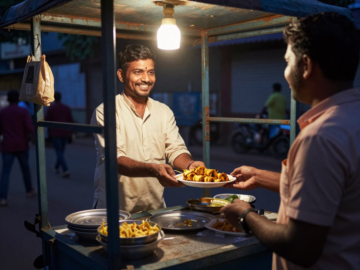 Smiling Customer in Hyderabad at The Predawn Darkness Light in in Hyderabad, India