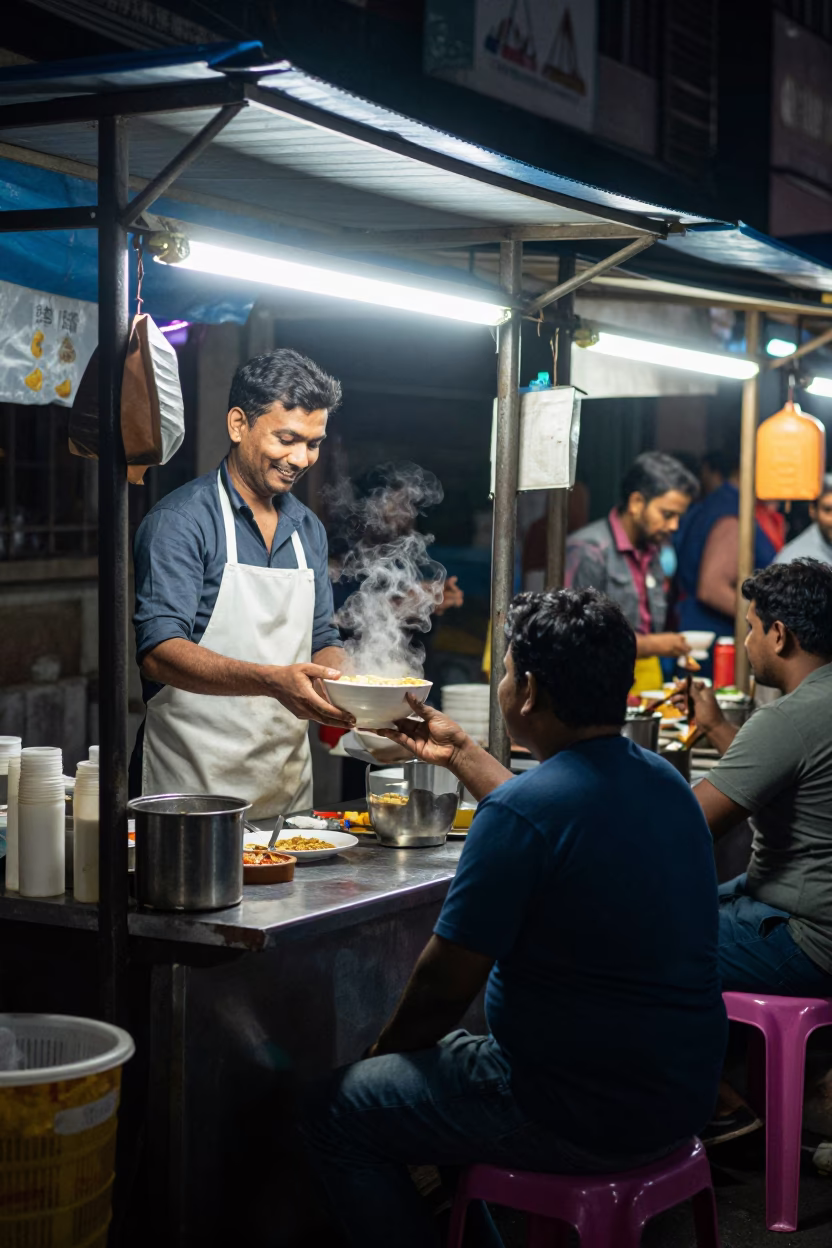 Smiling Customer in Kolkata at Late At Night Light in in Kolkata, India