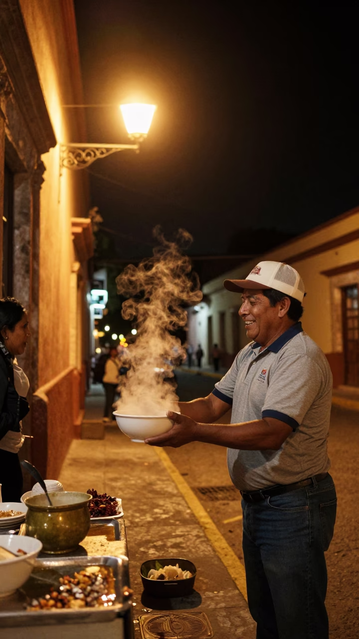 Smiling Customer in Merida at Deep In The Night Light in in Merida, Mexico