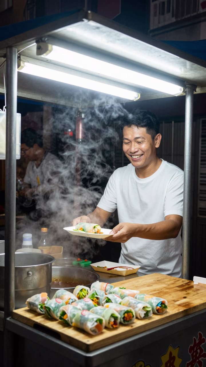 Smiling Customers in Kaohsiung at Midnight Light in in Kaohsiung, Taiwan