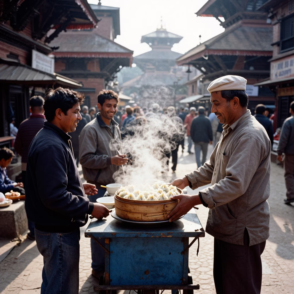 Smiling Customers in Kathmandu at The Early Afternoon Light in in Kathmandu, Nepal