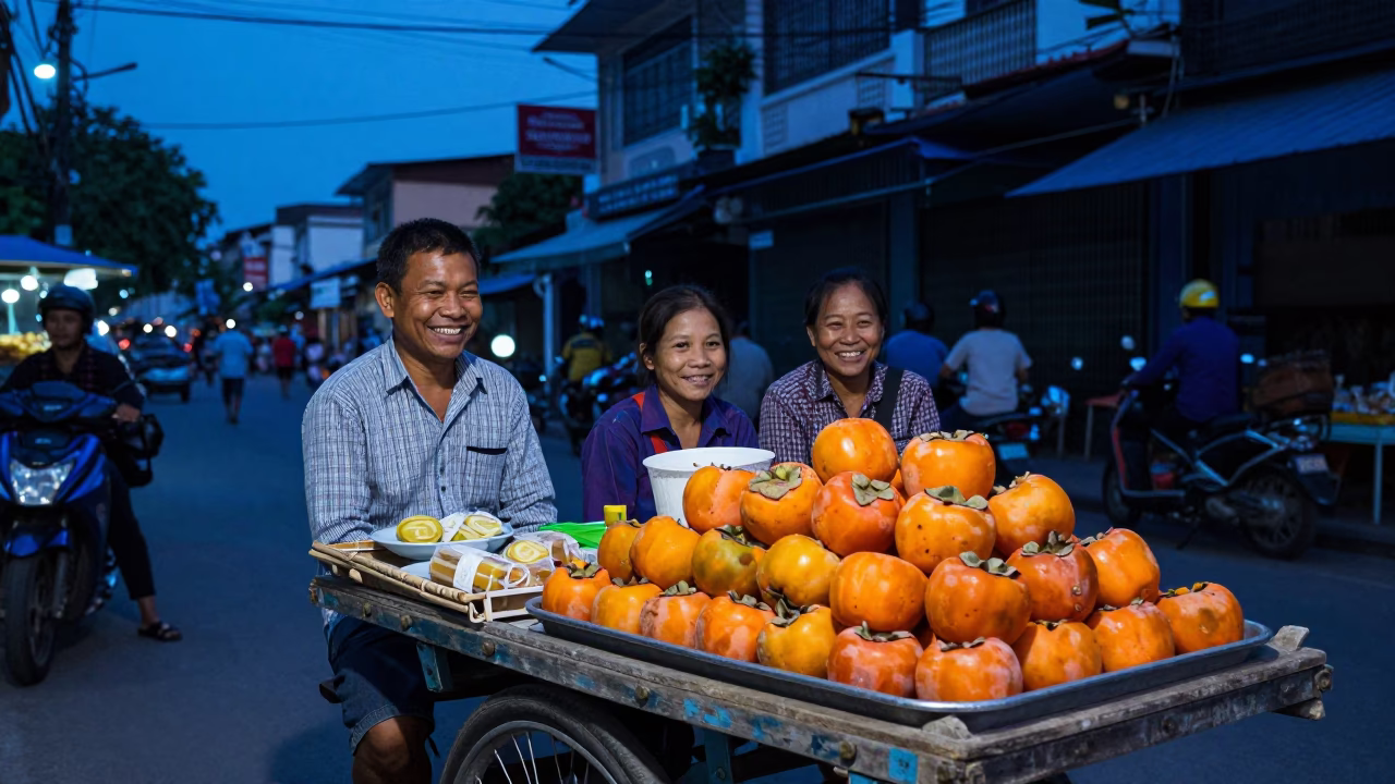 Smiling Customers in Phnom Penh at The Last Blue Light Of Evening in in Phnom Penh, Cambodia