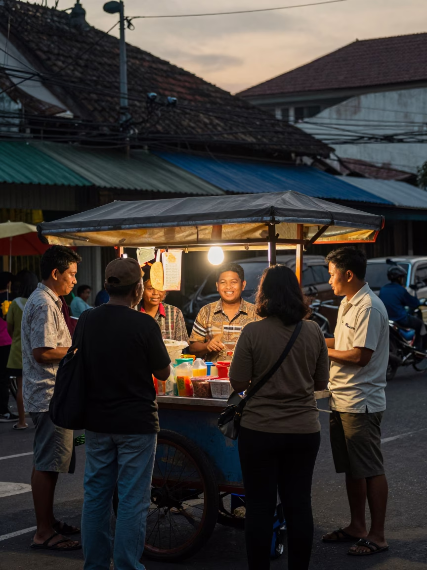 Smiling Customers in Surabaya at The Early Evening Light in in Surabaya, Indonesia
