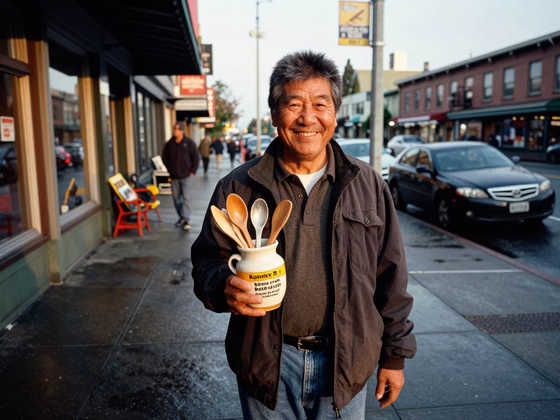 Smiling Local in Seattle at The Early Afternoon Light in in Seattle, Washington, United States