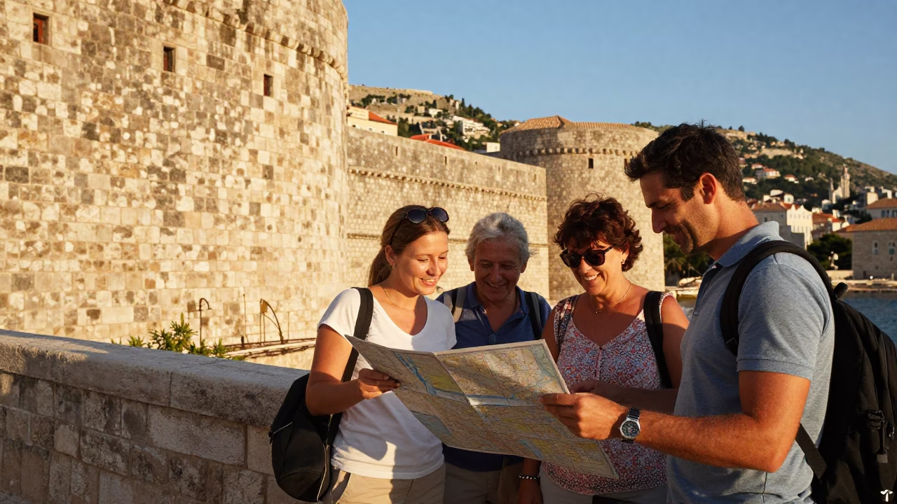 Smiling Tourists Late Afternoon in Dubrovnik in in Dubrovnik, Croatia
