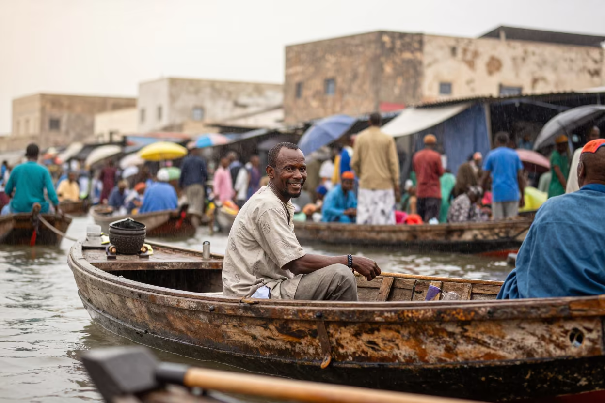 Smiling Vendor on Hargeisa Floating Market Boat in at a floating market boat in Hargeisa