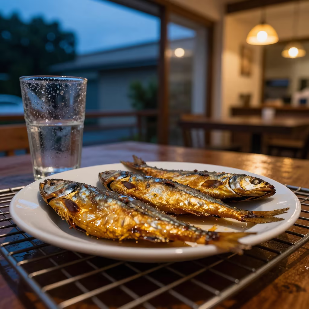 Smoked Fish and Condensation at Twilight in Campinas in on a bakery cooling rack in Campinas