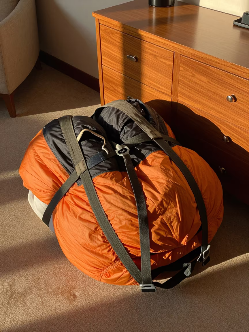 Smokejumper Parachute on Giza Hotel Dresser at Dawn in on a hotel dresser near Giza