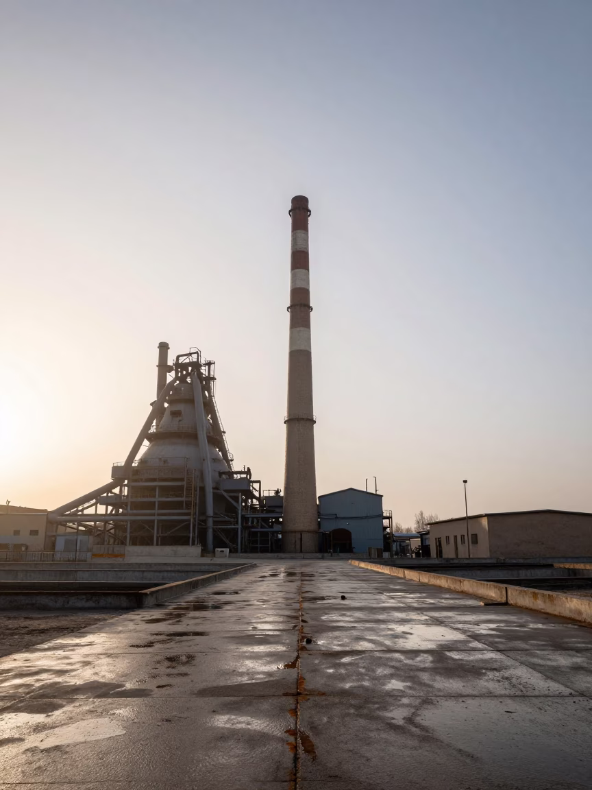 Smokestack at Dawn Beside Yazd Blast Furnace in beside a blast furnace near Yazd