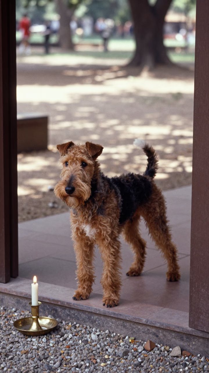 Smooth Fox Terrier on Shaded Porch Vadodara in along a quiet park path with soft open shade and a clean background in Vadodara