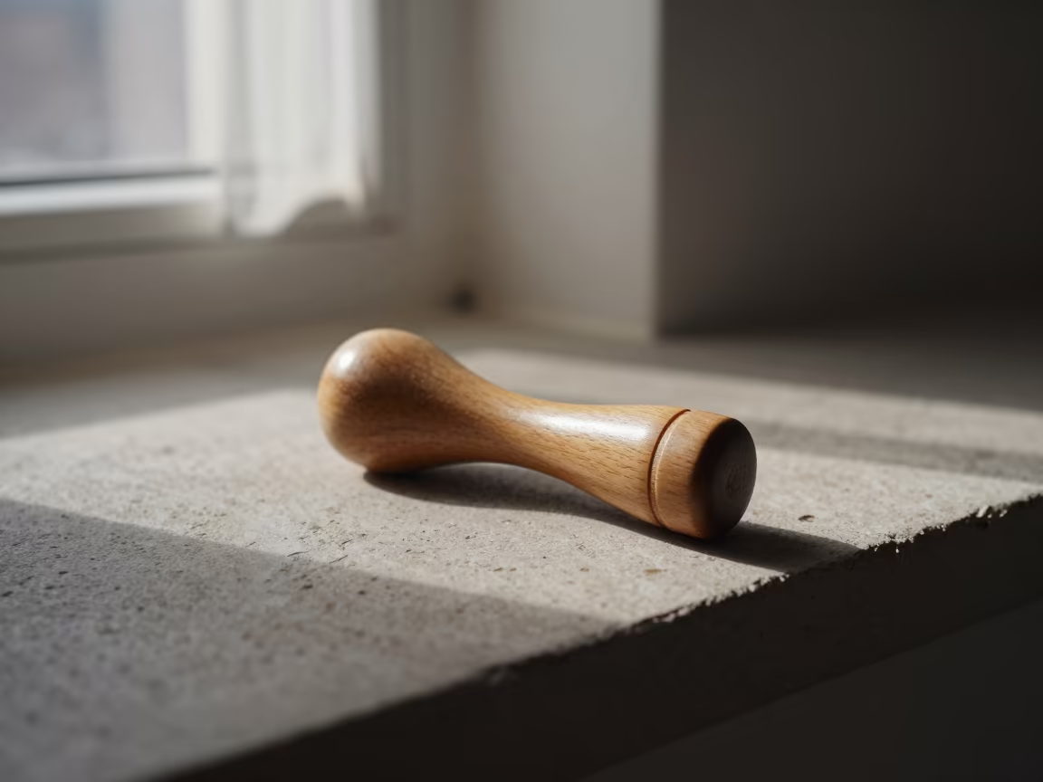 Smooth Wooden Dibber on Stone Ledge in on a stone ledge in Williamsburg, New York