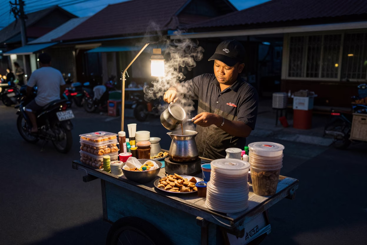 Snacks in Denpasar at The Predawn Darkness Light in in Denpasar, Indonesia