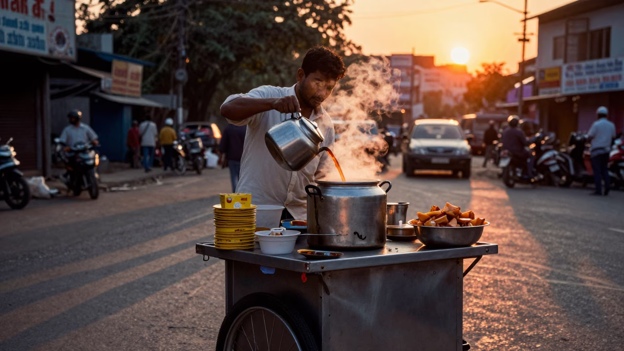Snacks in Kolkata at As The Sun Drops Toward The Horizon in in Kolkata, India