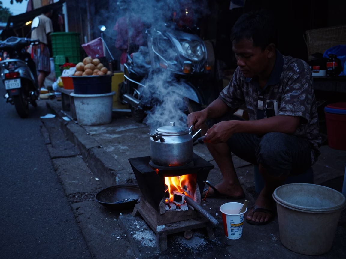 Snacks in Yogyakarta at The Predawn Darkness Light in in Yogyakarta, Indonesia