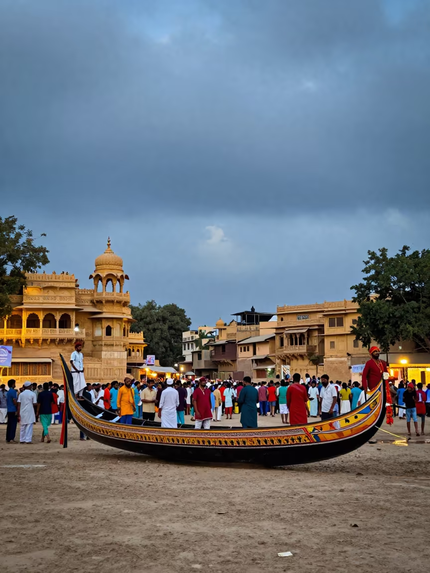 Snake Boat Festival in Jaisalmer Twilight in at a festival street procession in Jaisalmer