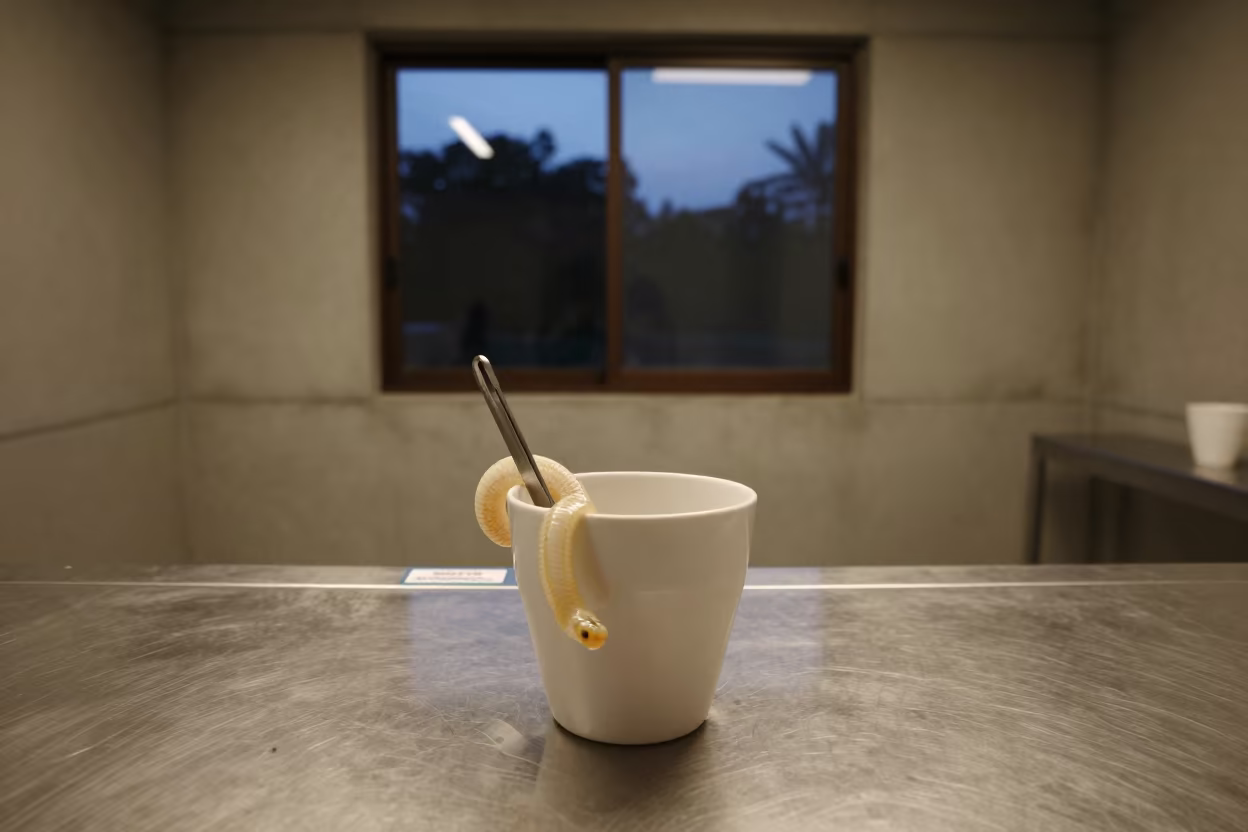 Snake Shed Tweezer Cup in Belo Adoption Room in inside an adoption room in Belo Horizonte