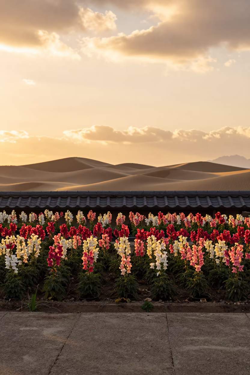 Snapdragon Row in Chugoku Terraced Garden in among terraced garden plots in Chugoku