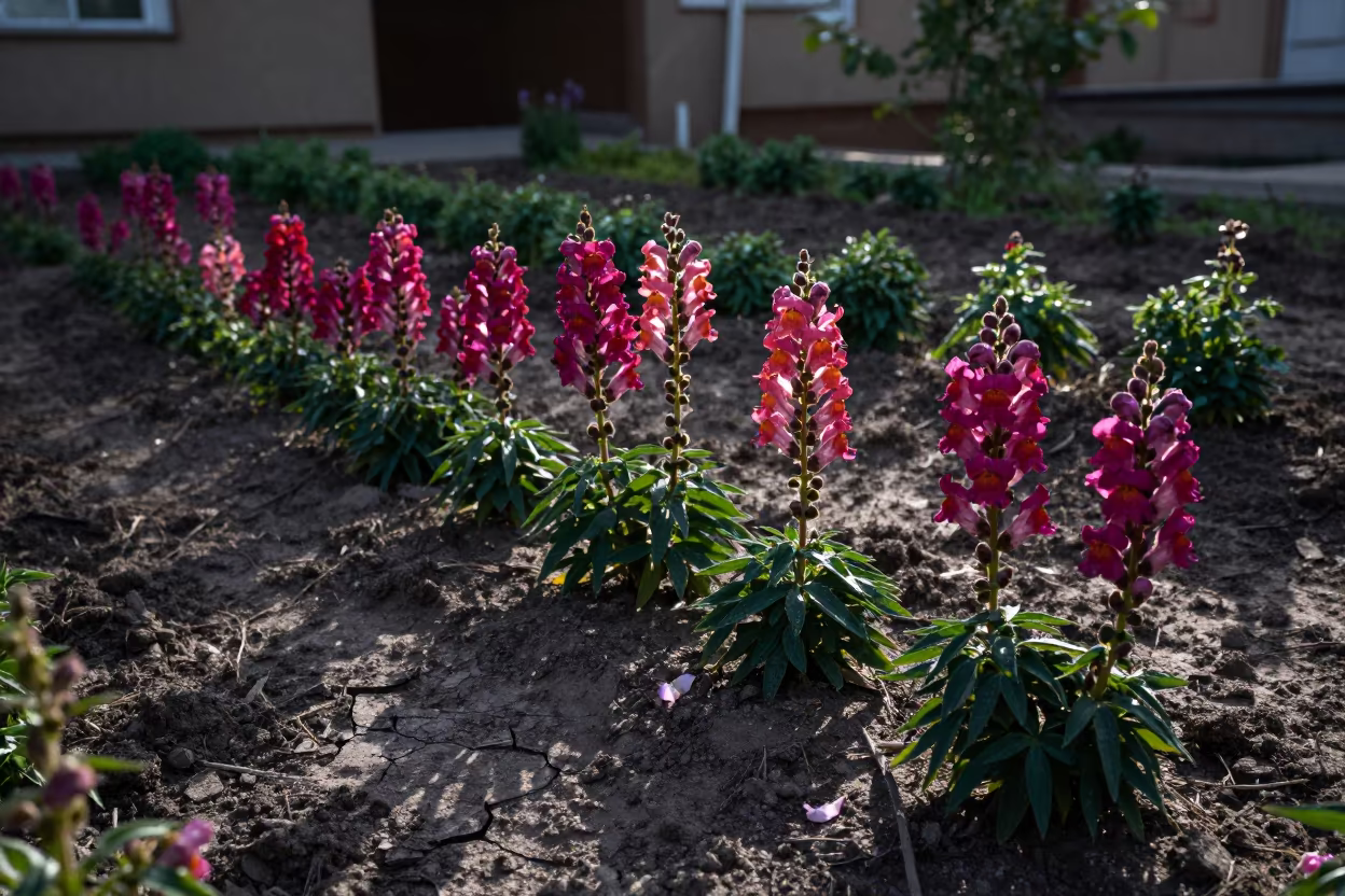 Snapdragon Row in Early Morning Shadow Near Nukus in near Nukus