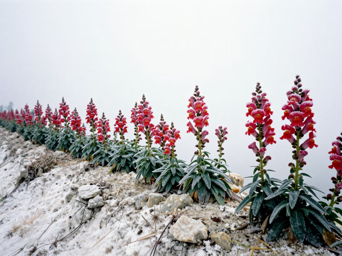 Snapdragon Row Along Salt Cliff Edge in along a salt-sprayed cliff edge near Guiyang