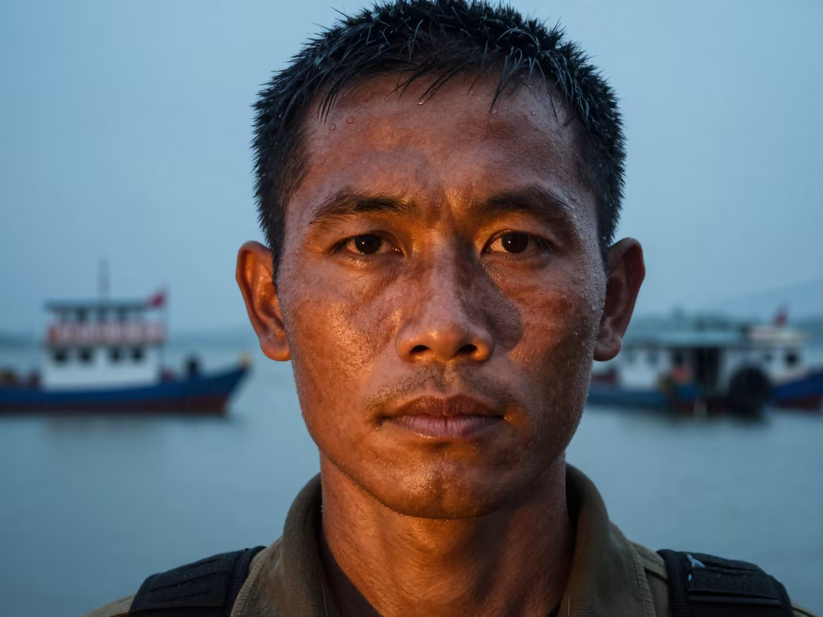 Sniper Instructor Eyes Harbor Rain Hpa-An in at a harbor edge in Hpa-An