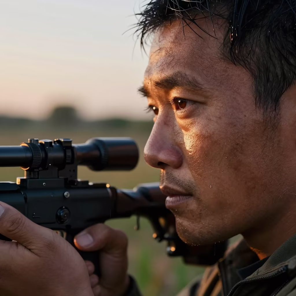 Sniper Instructor Eyes in Molten Sunset Light in near Kasane