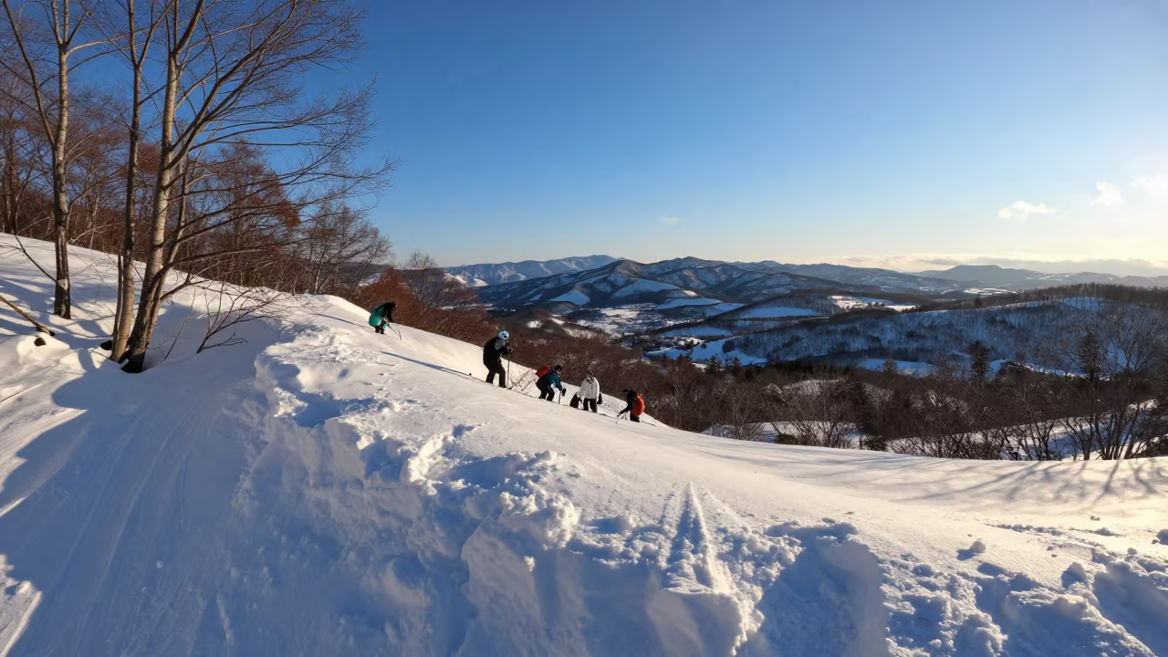 Snow Cornice Over Sapporo Ridge Winter Afternoon in from a ridge above layered foothills near Sapporo