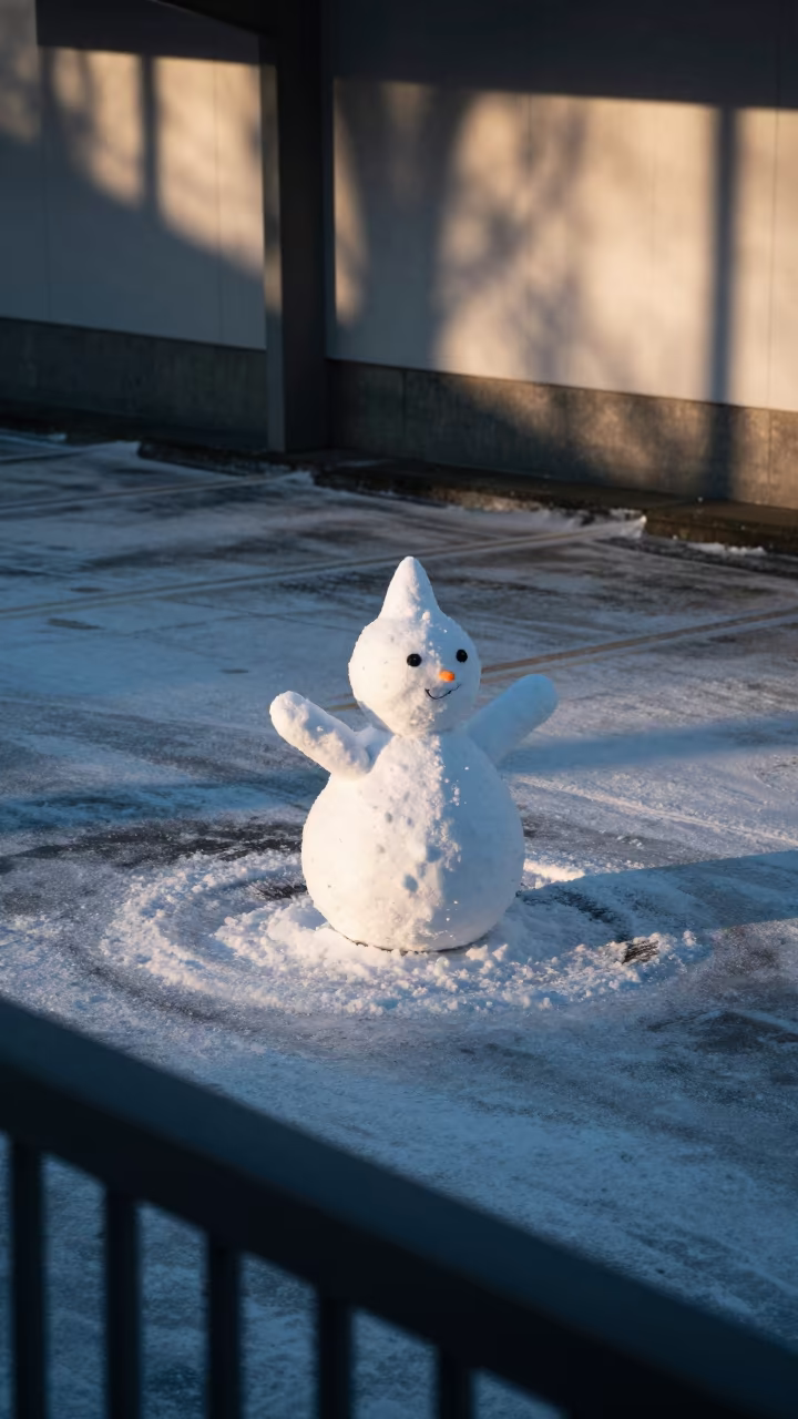 Snow Devil on Pier Railing in Vancouver in on a pier railing in Vancouver