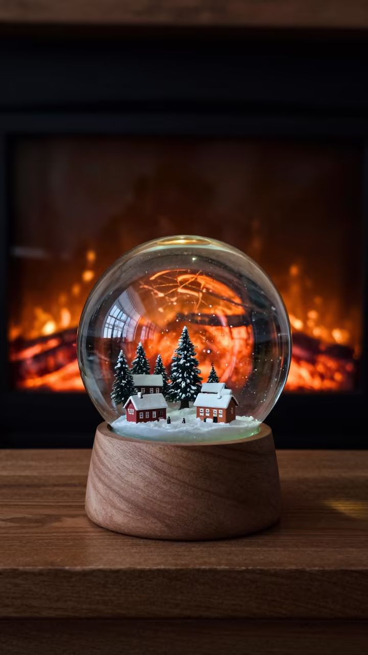 Snow Globe Village by Sapporo Fireplace in by a crackling fireplace in Sapporo