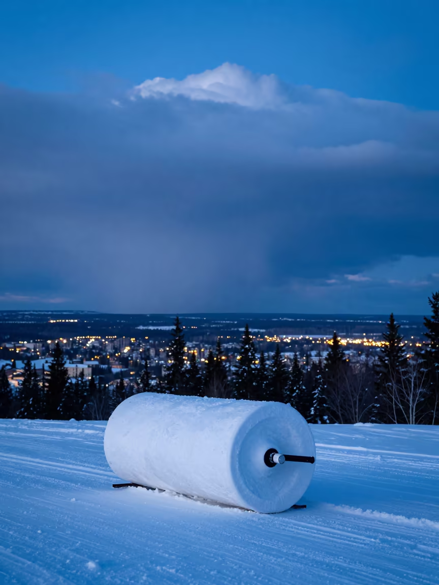 Snow Roller on Hillside Under Thunderheads in over a horizon of stacked thunderheads in Canada