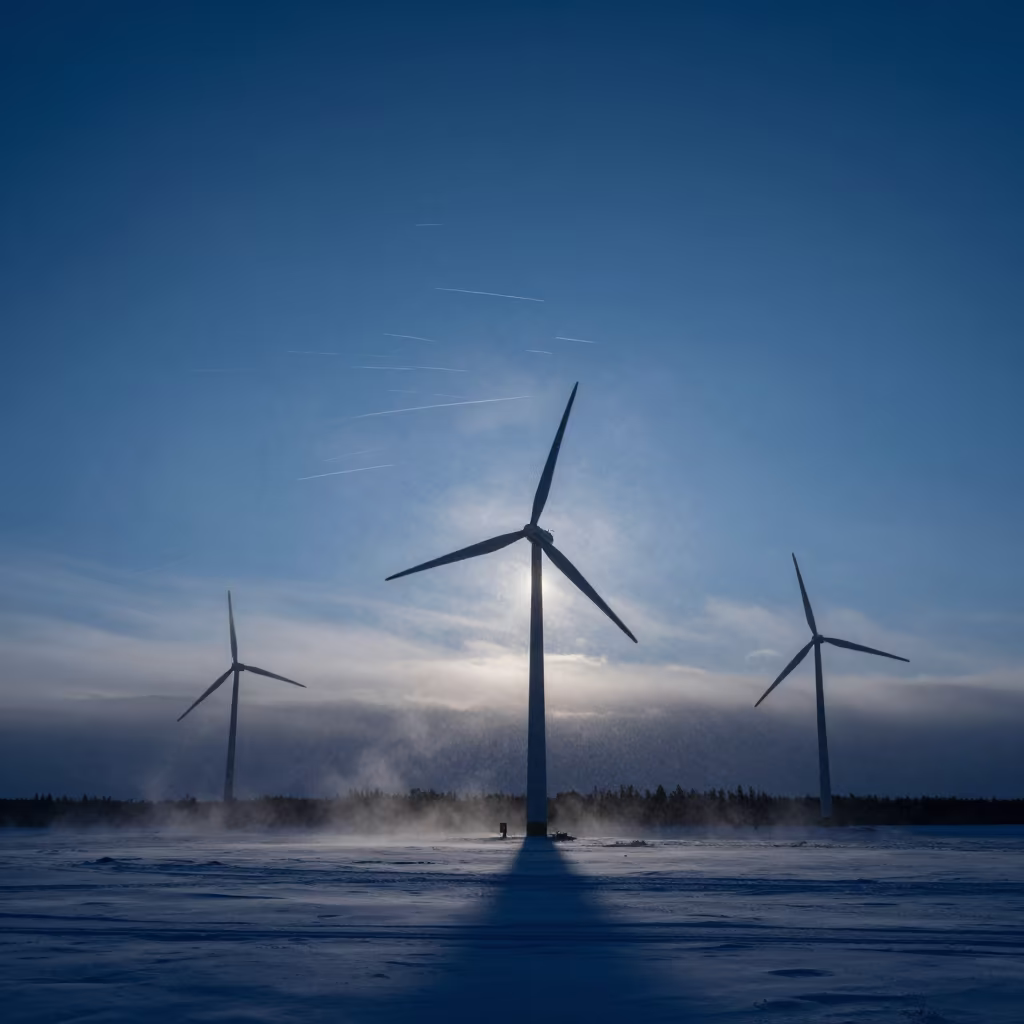 Snow Squall Silhouettes Against Winter Twilight Sky in across a storm-bright plain near Stockholm