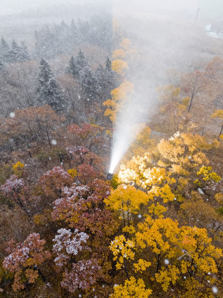 Snow and Sun Divide Autumn Plain Near Pyongyang in across a storm-bright plain near Pyongyang