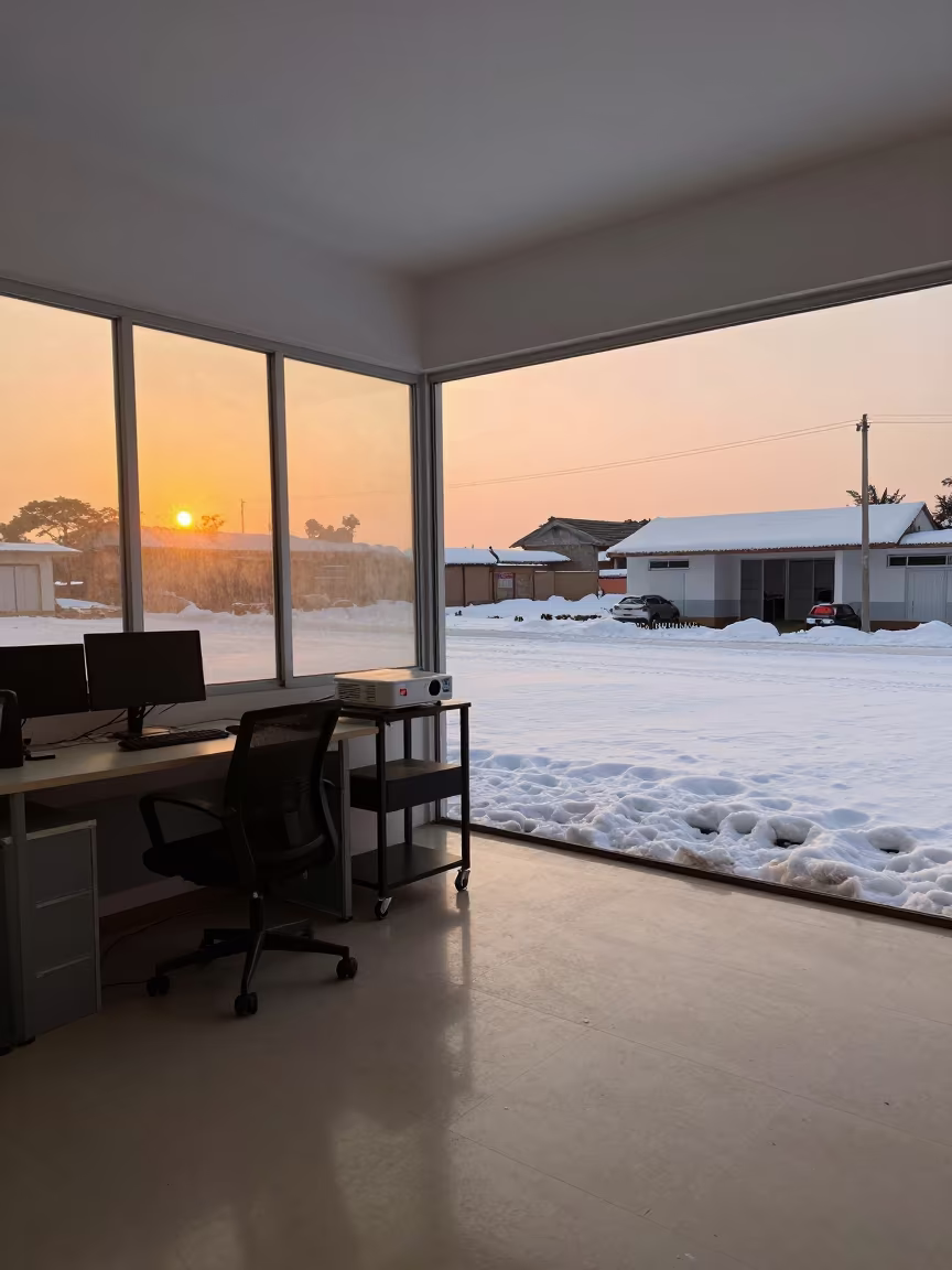 Snow and Sun Divide in Malabo Office Bay in inside an open-plan office bay in Malabo