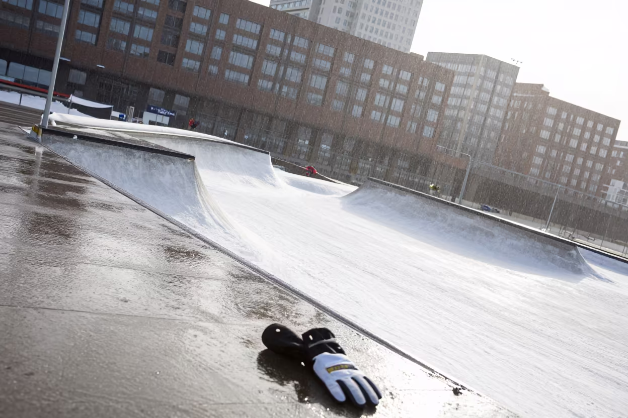 Snowboard Gate Tilted by Rotterdam Harbor Quay in at a harbor quay near Rotterdam